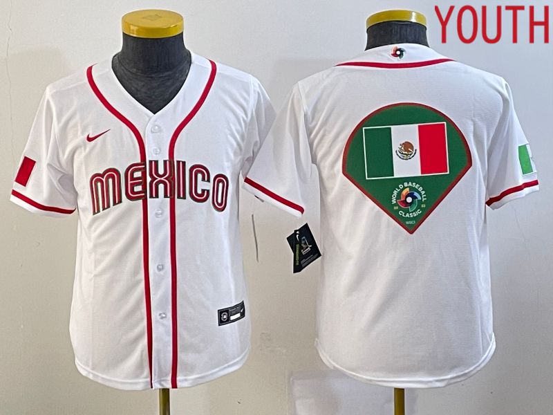 Youth 2023 World Cub Mexico Blank White Nike MLB Jersey15->youth mlb jersey->Youth Jersey